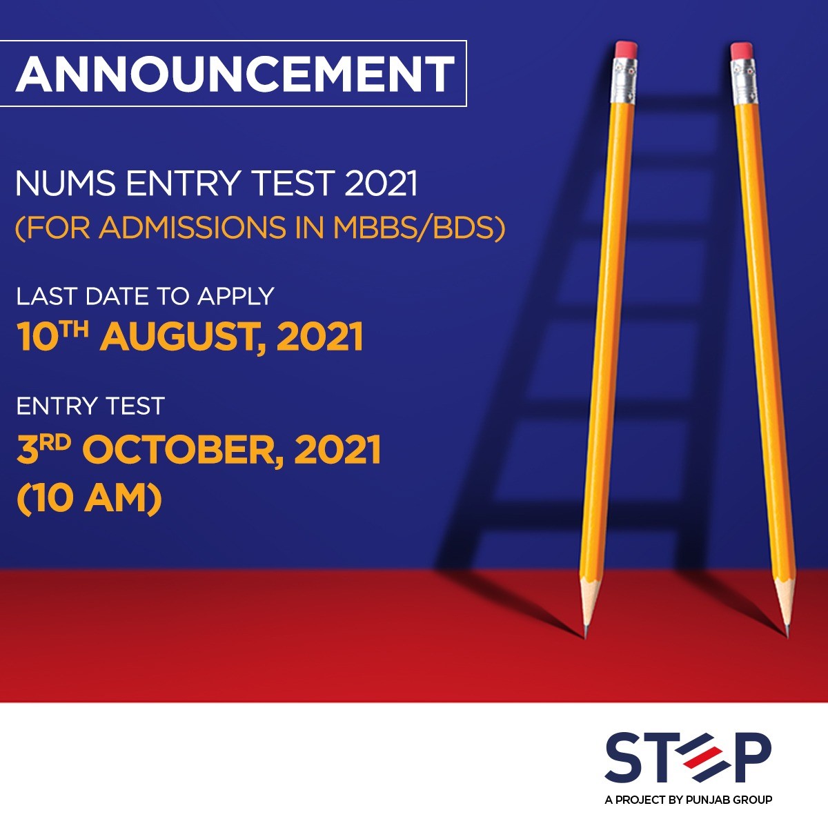 NUMS ENTRY TEST 2021 (FOR ADMISSIONS IN MBBS/ BDS)