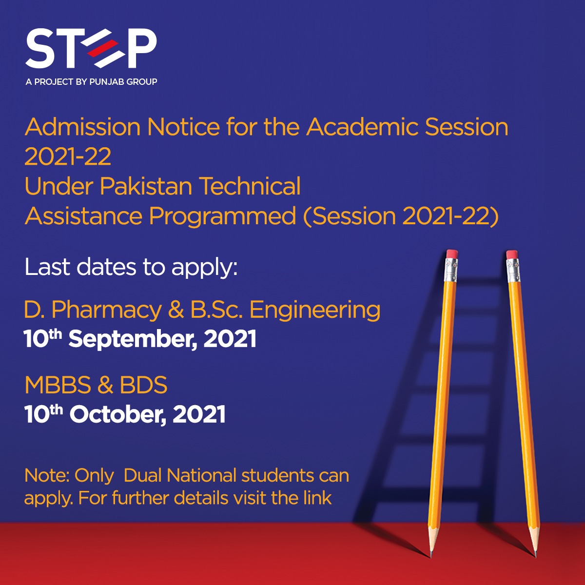 Admission Notice for the Academic Session 2021-22 Under Pakistan Technical Assistance Programmed