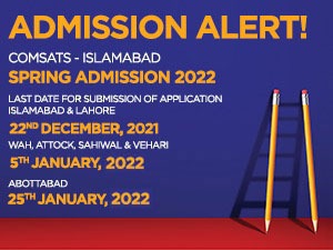 COMSATS - ISLAMABAD SPRING ADMISSIONS 2022
