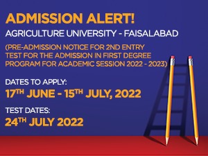 Agricultural University - Faisalabad Pre-Admission Notice for 2nd Entry Test