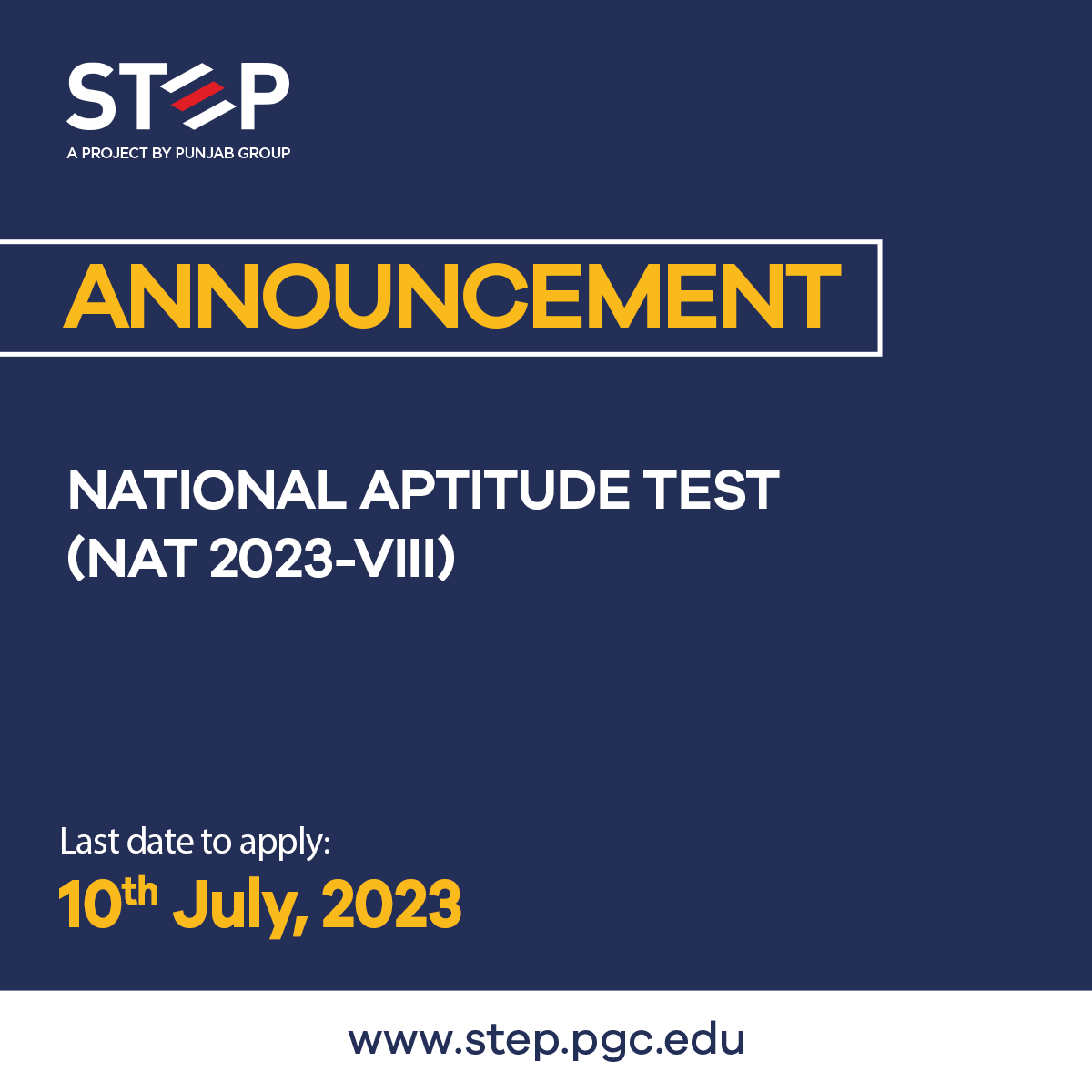 National Aptitude Test NAT 2023 VIII STEP By PGC